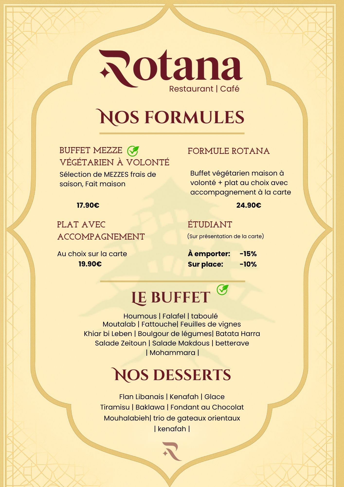 Menu du restaurant